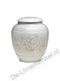 Mini urn porselein wit met bloemen decoratie