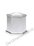 Mini urn porselein wit met goudrand / zeshoek