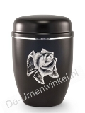 Metaal urn zwart met roos