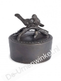 Bronzen mini urn rond met 2 vogels op tak