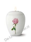 Keramische mini urn met gedenklichtje / roze roos