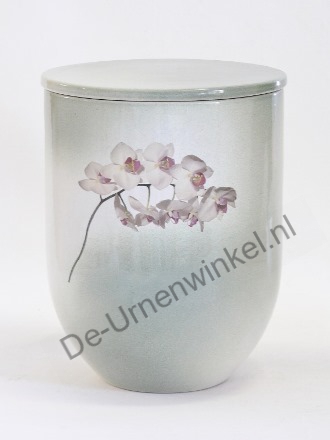 Keramiek urn met orchidee -  ook  geschikt voor buiten plaatsen
