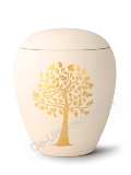 Keramische urn met goudkleurige boom decoratie