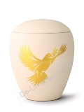 Keramische urn met goudkleurige vogel decoratie