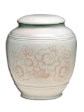 Porselein urn wit met bloem decoratie