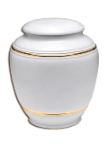 Porselein urn wit met goudkleurige biezen