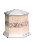 Porselein urn zeshoek wit / beige tinten